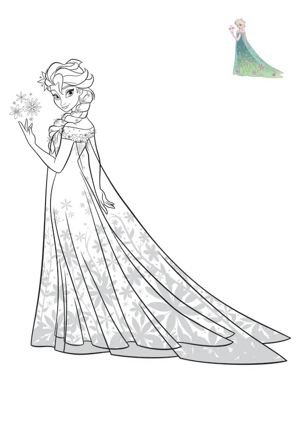 Coloriage Elsa Frozen Exotic Dress Disney - Elsa à imprimer