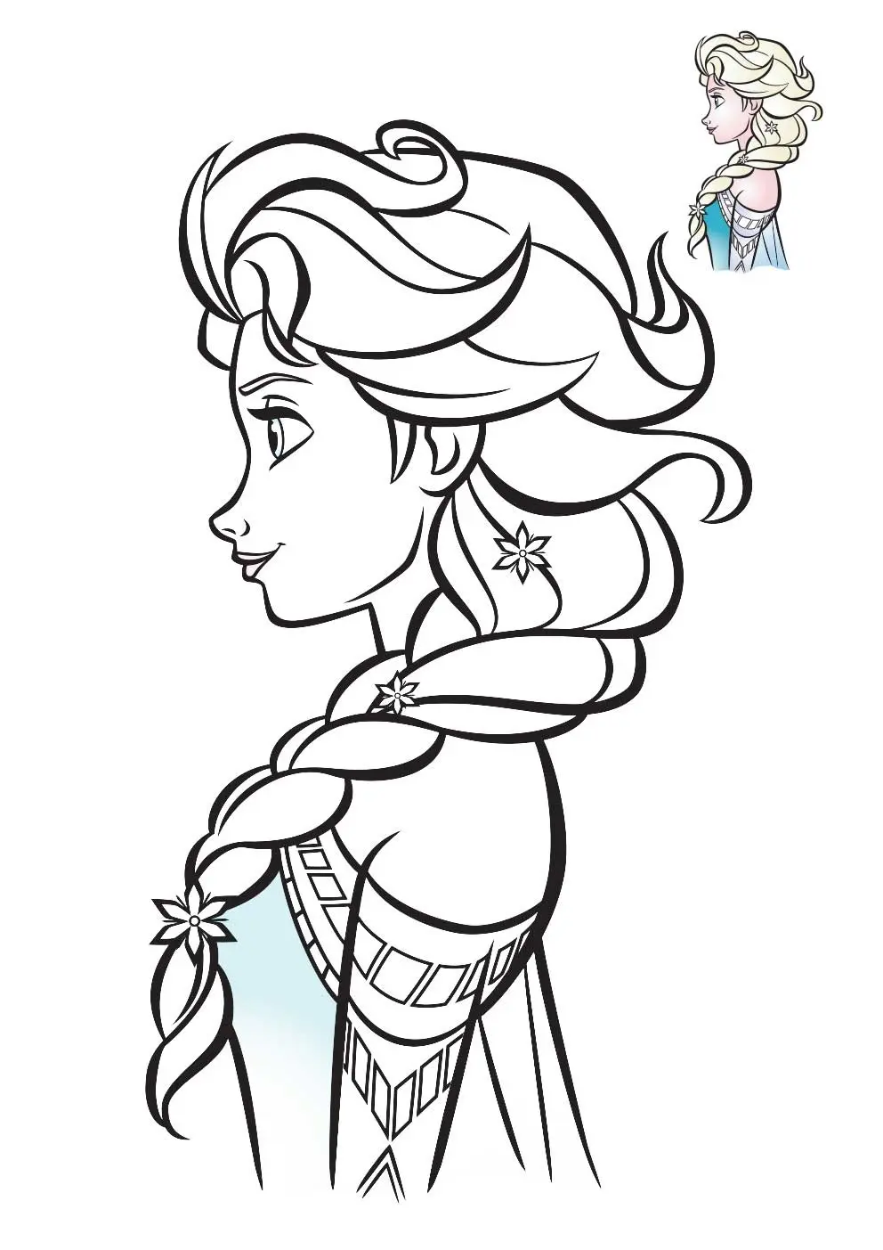 Elsa in Profile with Her Frozen Powers coloring page to print