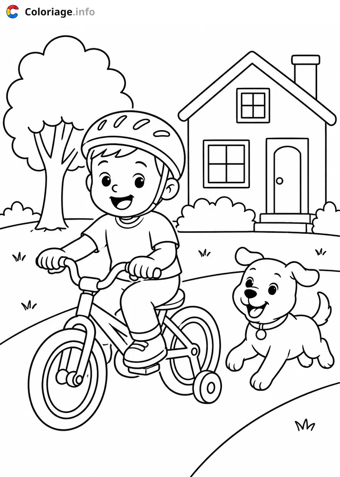 Coloriage Enfant à vélo avec son chien - Vélo à imprimer