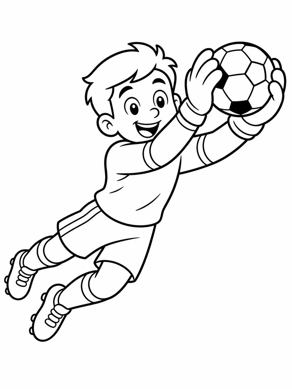 Young Goalie Diving for the Ball coloring page to print