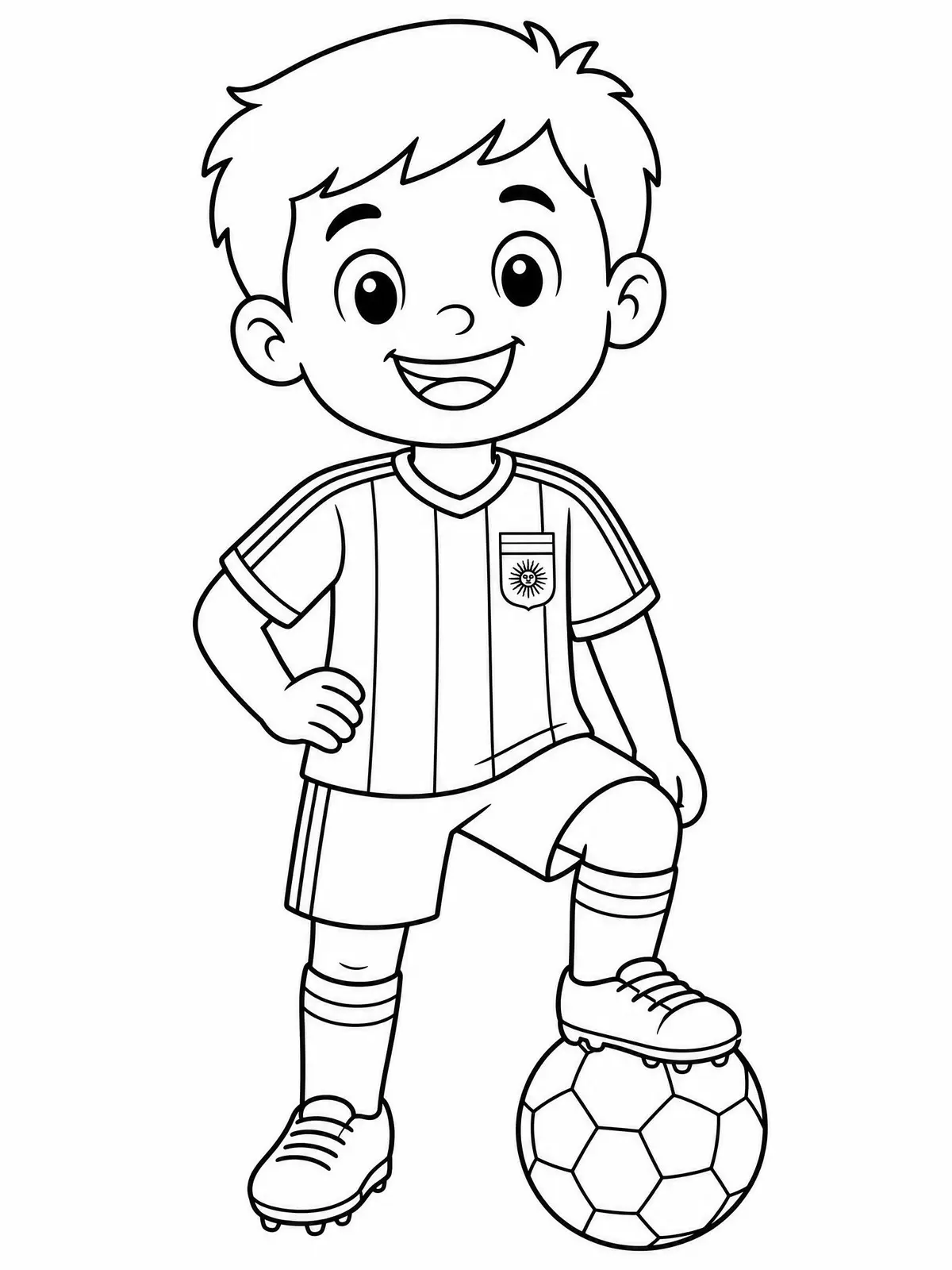 Kid in Argentina Jersey with Soccer Ball coloring page to print