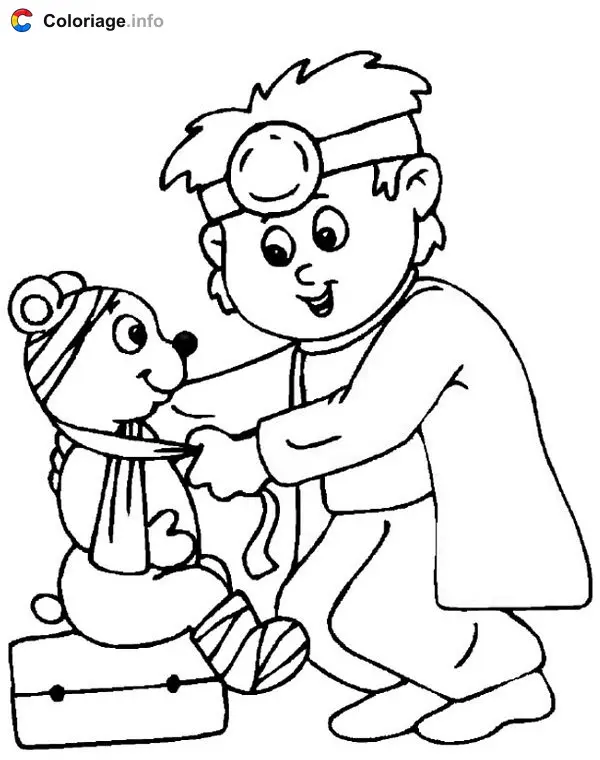 Child Playing Doctor coloring page to print