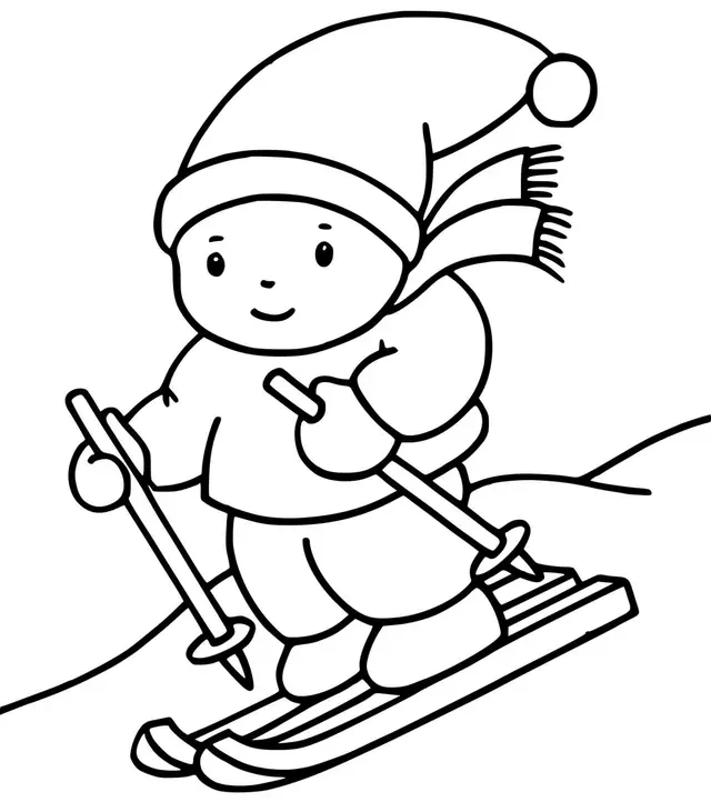 Coloriage Enfant Ski Descente De Ski - Ski à imprimer