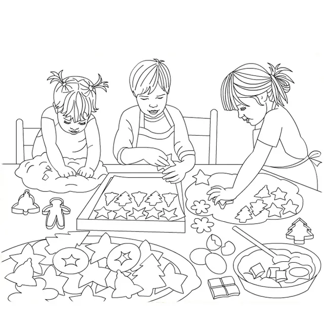 Coloriage Enfants Cuisinent Gâteaux Noël - Noël à imprimer