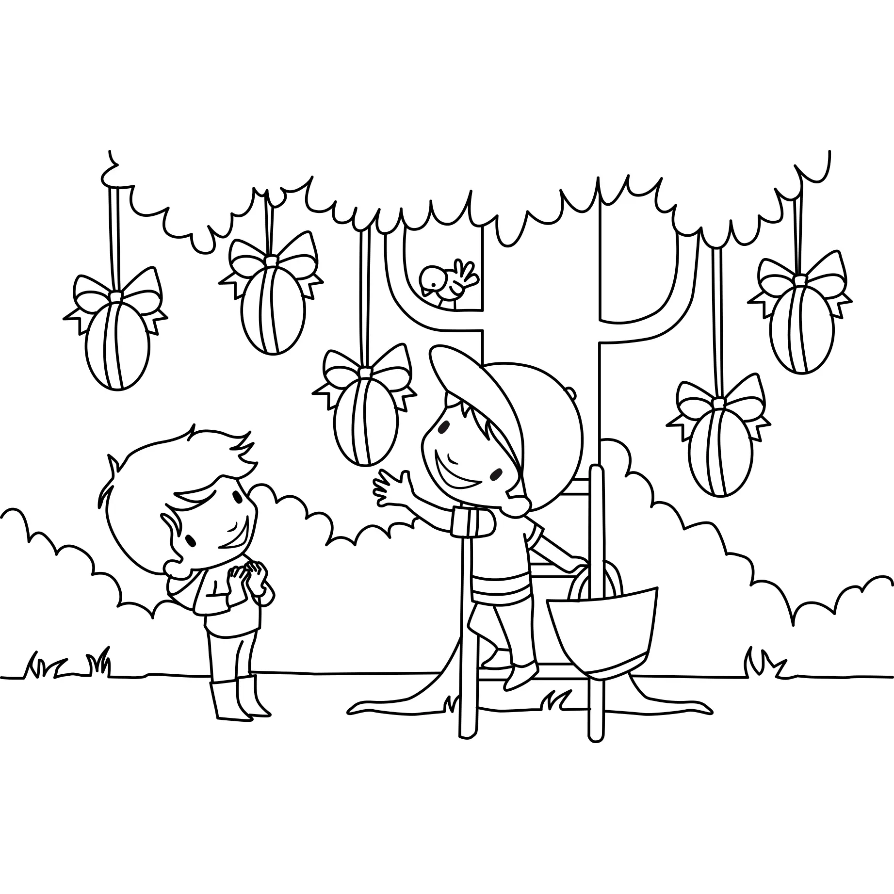 Coloriage Enfants Œufs De Pâques - Pâques à imprimer