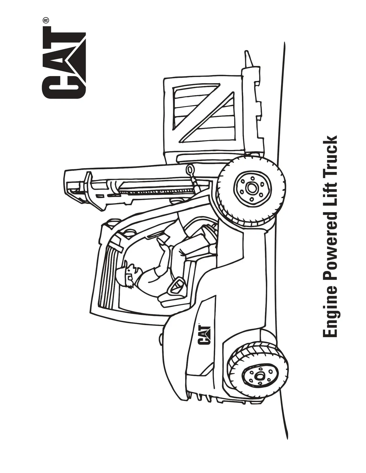 Ausmalbild Caterpillar Hubsteiger mit Motorantrieb zum Ausdrucken