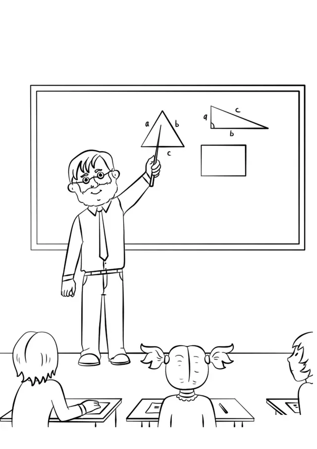 Ausmalbild Mathematiklehrer in der Schule zum Ausdrucken