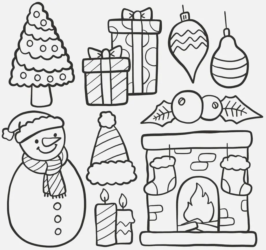 Coloriage Ensemble Deco Noël Joyeux - Noël à imprimer