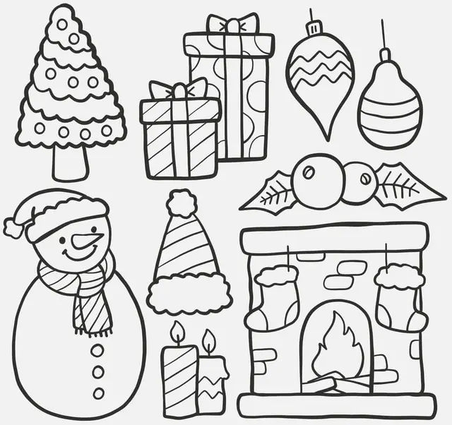 Coloriage Ensemble Deco Noël Joyeux - Noël à imprimer