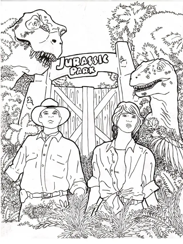 Coloriage Portail d'entrée du parc Jurassic World - Jurassic World Park à imprimer