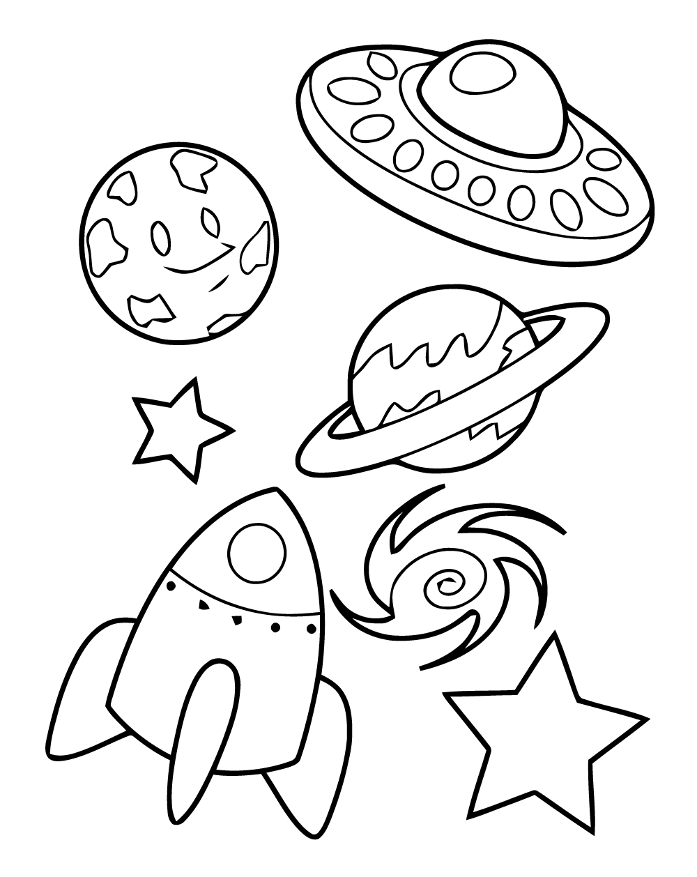 Coloriage Espace Planètes Étoiles Soleil Lune - Planète à imprimer