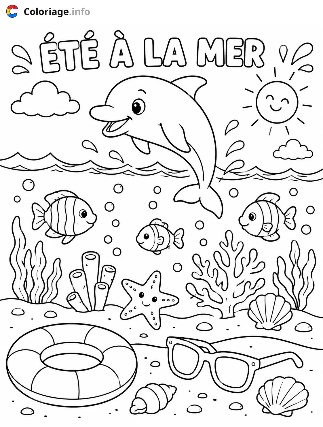 Coloriage Été à la mer - Été à imprimer
