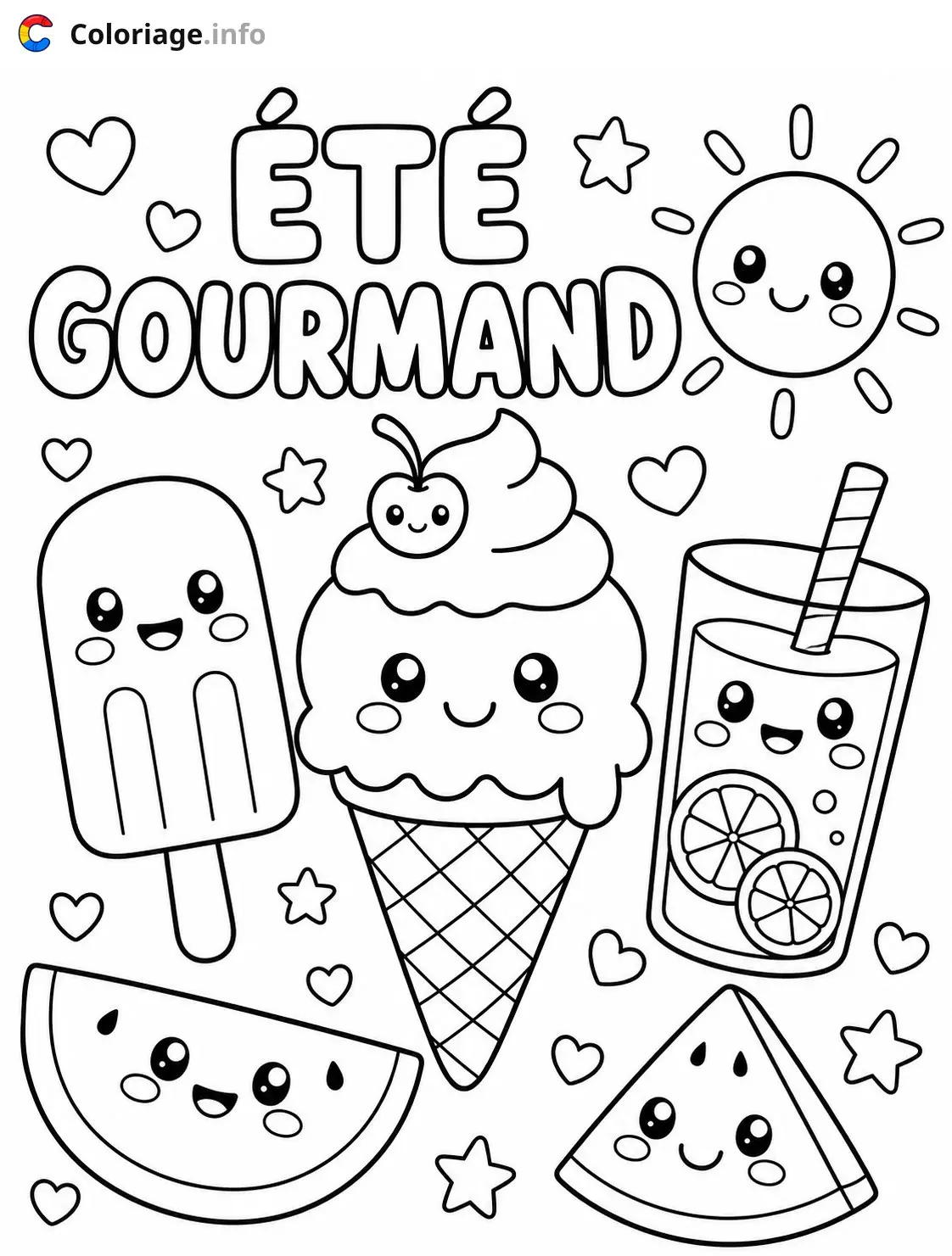 Coloriage Été gourmand fruits et glaçons - Été à imprimer