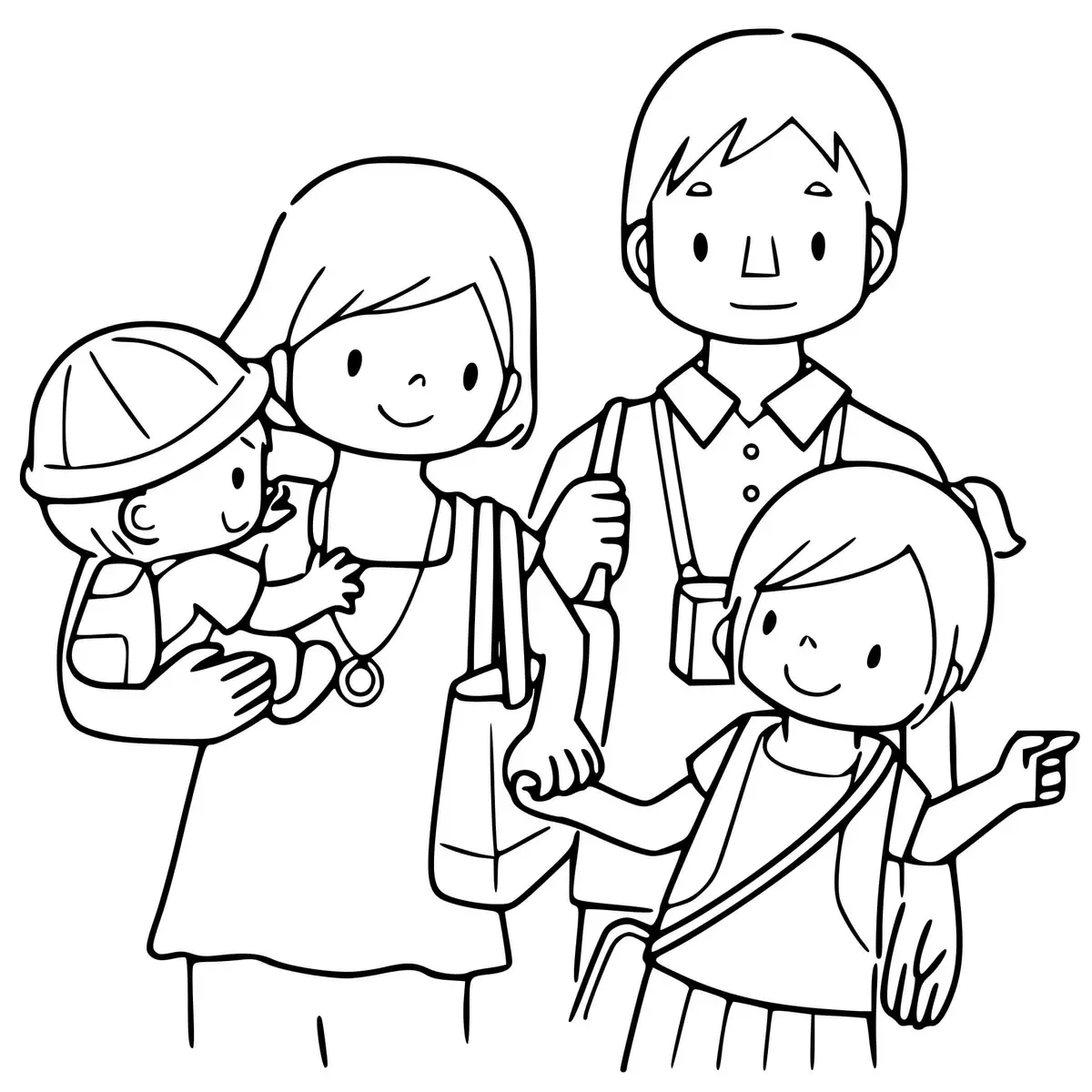 Ausmalbild Familie mit zwei Kindern zum Ausdrucken