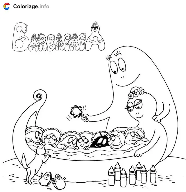 Coloriage Famille Barbapapa et les enfants - Barbapapa à imprimer