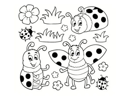 Coloriage Famille De Coccinelle Dans La Nature - Coccinelle à imprimer