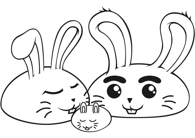 Coloriage Famille De Lapin Kawaii - Lapin à imprimer