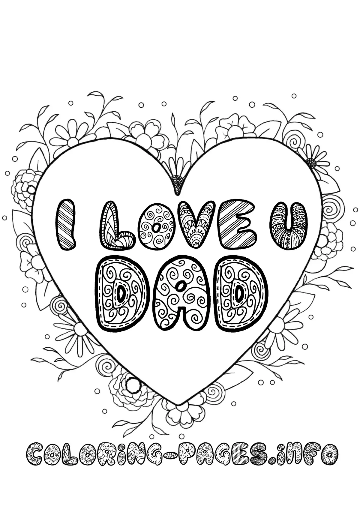 Father's Day I Love You Dad coloring page to print