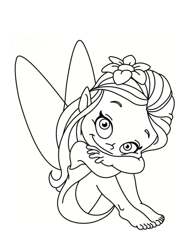 Coloriage Fée Facile Souriante - Fée à imprimer