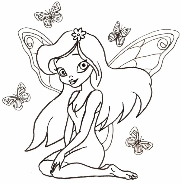 Coloriage Féerique Avec Des Papillons - Fée à imprimer