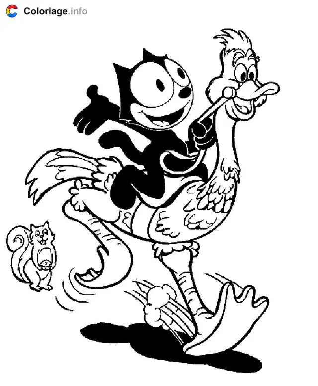 Coloriage Félix le Chat avec ses amis animaux - Félix le Chat à imprimer