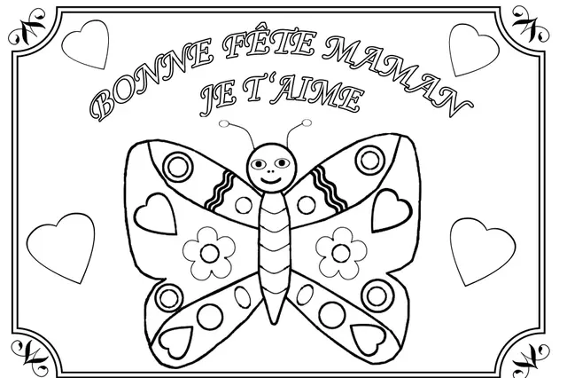 Coloriage Mère recevant un cadeau de ses enfants - Fête des mères à imprimer