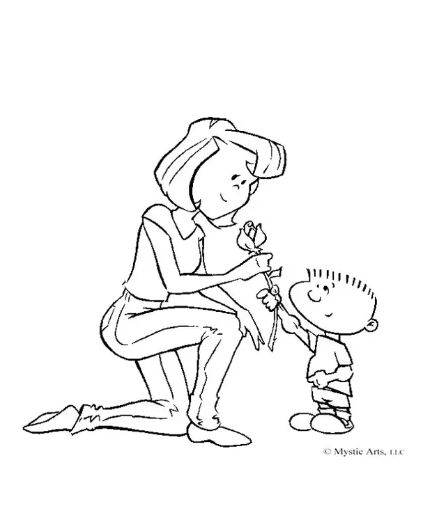 Coloriage Présent et roses pour célébrer maman - Fête des mères à imprimer