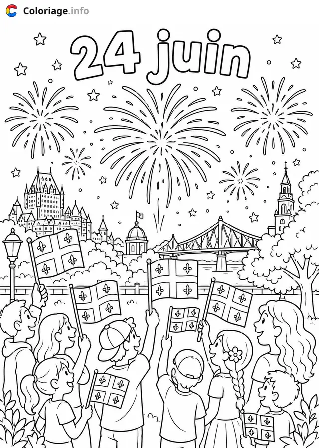 Desenho de Festa Nacional Québécoise de 24 de Junho para colorir