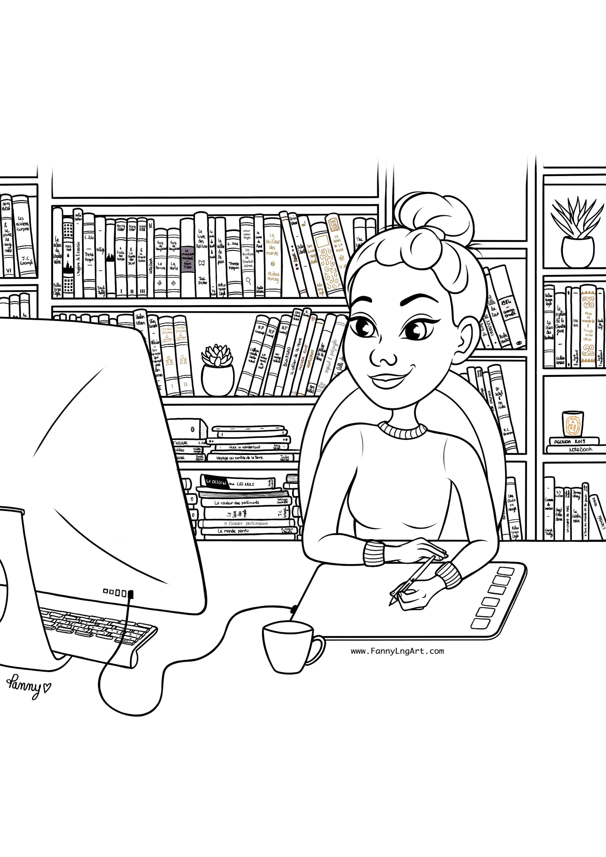 Coloriage Fille Ado A La Bibliotheque Pour Etudier - Fille ado à imprimer