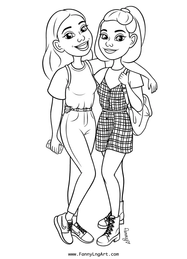 Coloriage Fille Ado Et Sa Meilleure Amie - Fille ado à imprimer