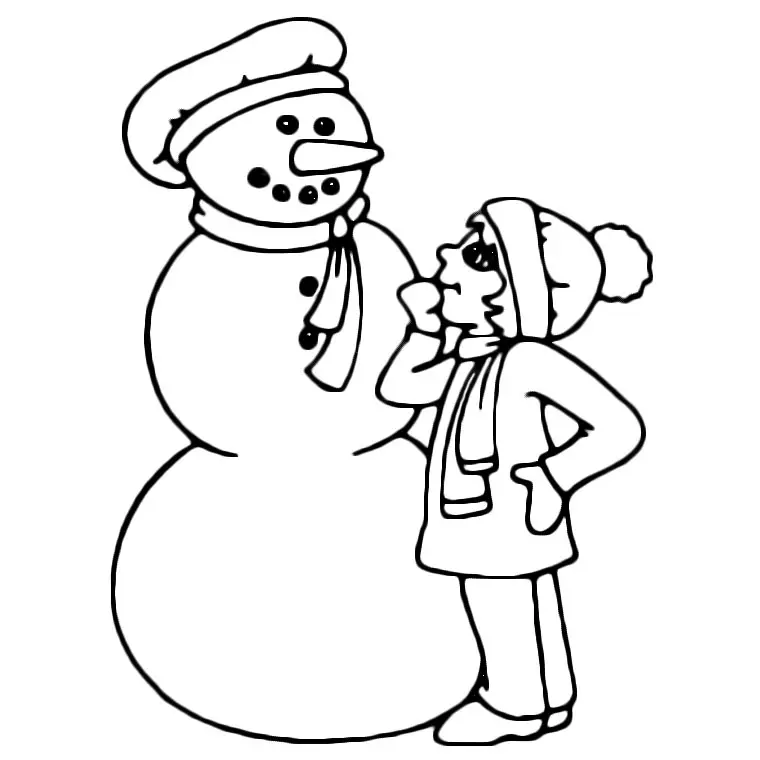 Coloriage Fille Bonhomme De Neige - Fille à imprimer
