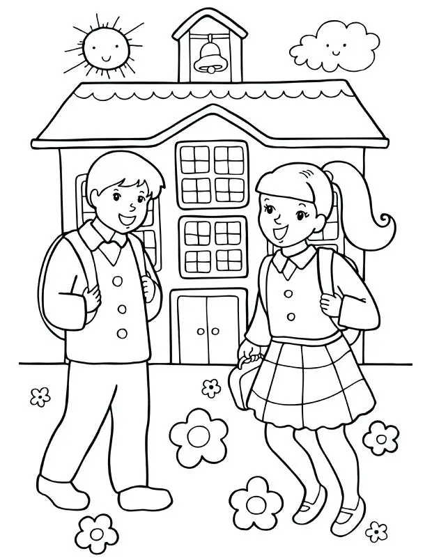 Coloriage Fille Et Garçon Rentrée Scolaire - École à imprimer