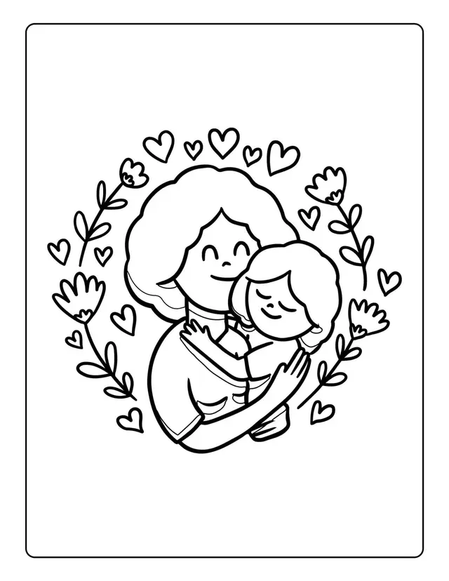 Coloriage Fille Et Maman Fleurs - Fête des mères à imprimer