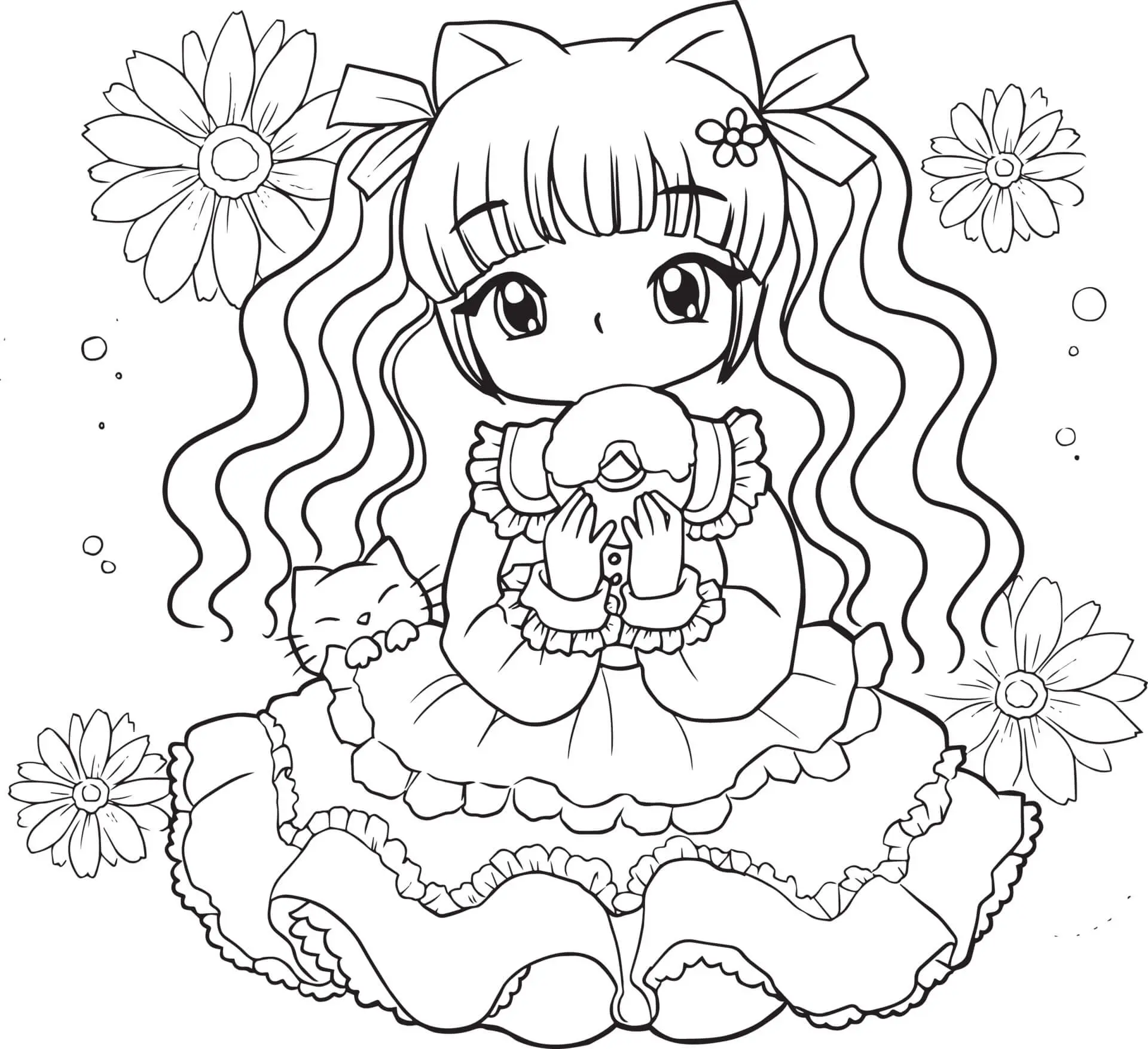 Coloriage Fille Manga 10 Ans Belle Robe - Fille à imprimer