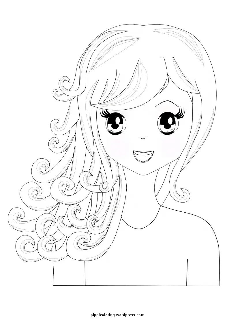 Young Manga Heroine with Big Expressive Eyes coloring page to print