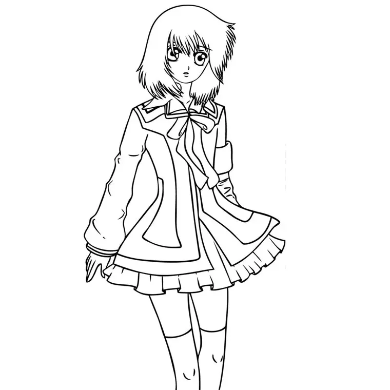 Enchanting Romantic Anime Manga Girl coloring page to print