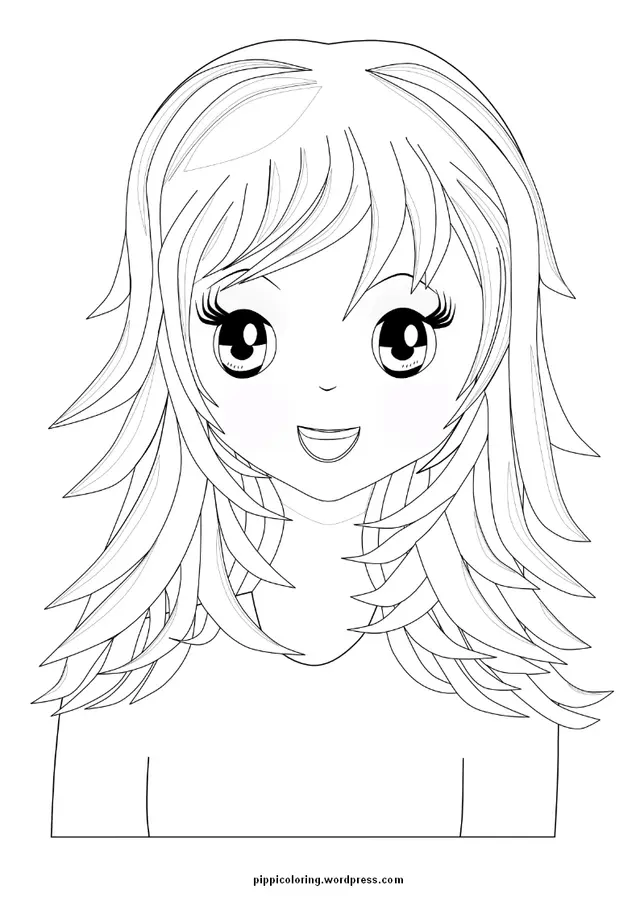 Coloriage Jeune héroïne manga aux cheveux longs - Manga à imprimer