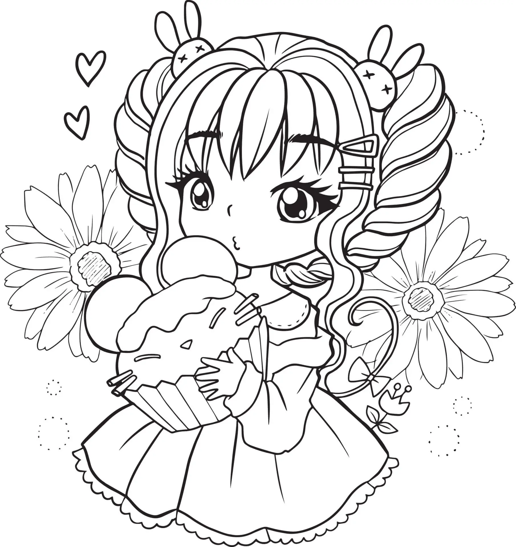 Coloriage Fille Manga 6 Ans Aime Les Cupcakes - Fille à imprimer