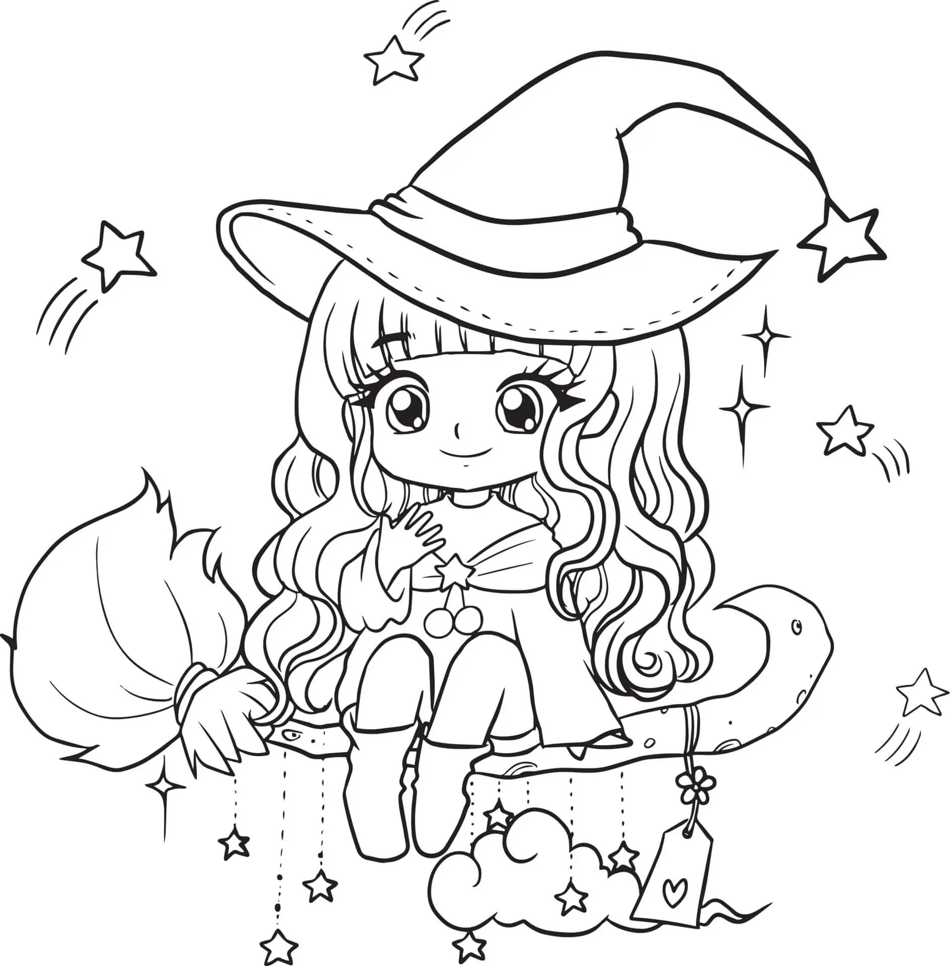 Coloriage Fille Manga Chapeau Et Sorcière - Fille à imprimer
