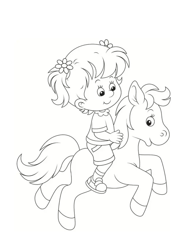 Coloriage Fillette Sur Un Poney - Poney à imprimer