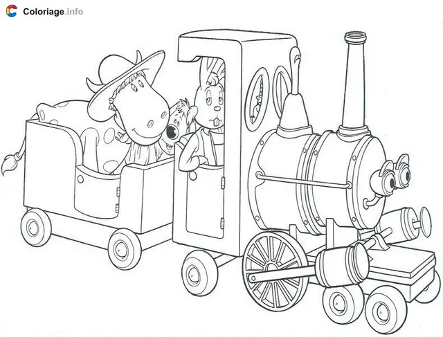 Desenho de Flappy, Azaleia e Pollux no trem para colorir