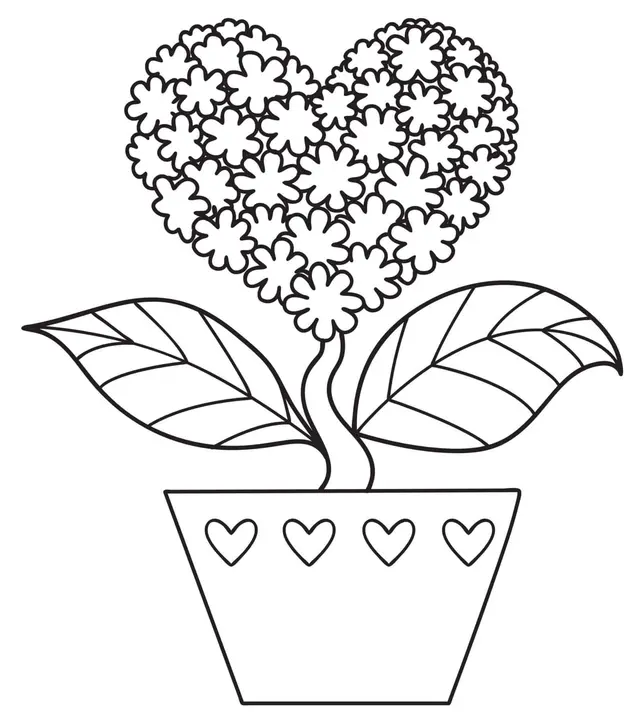 Coloriage Fleur En Forme De Cœur Nature - Saint-Valentin à imprimer