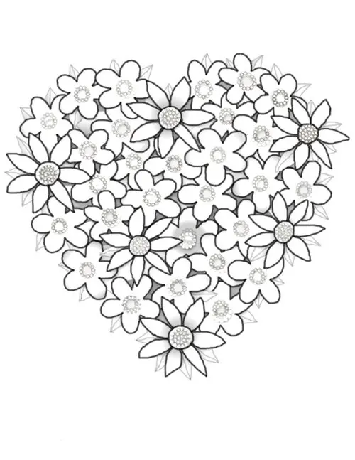 Coloriage Fleurs En Forme De Cœur - Coeur à imprimer