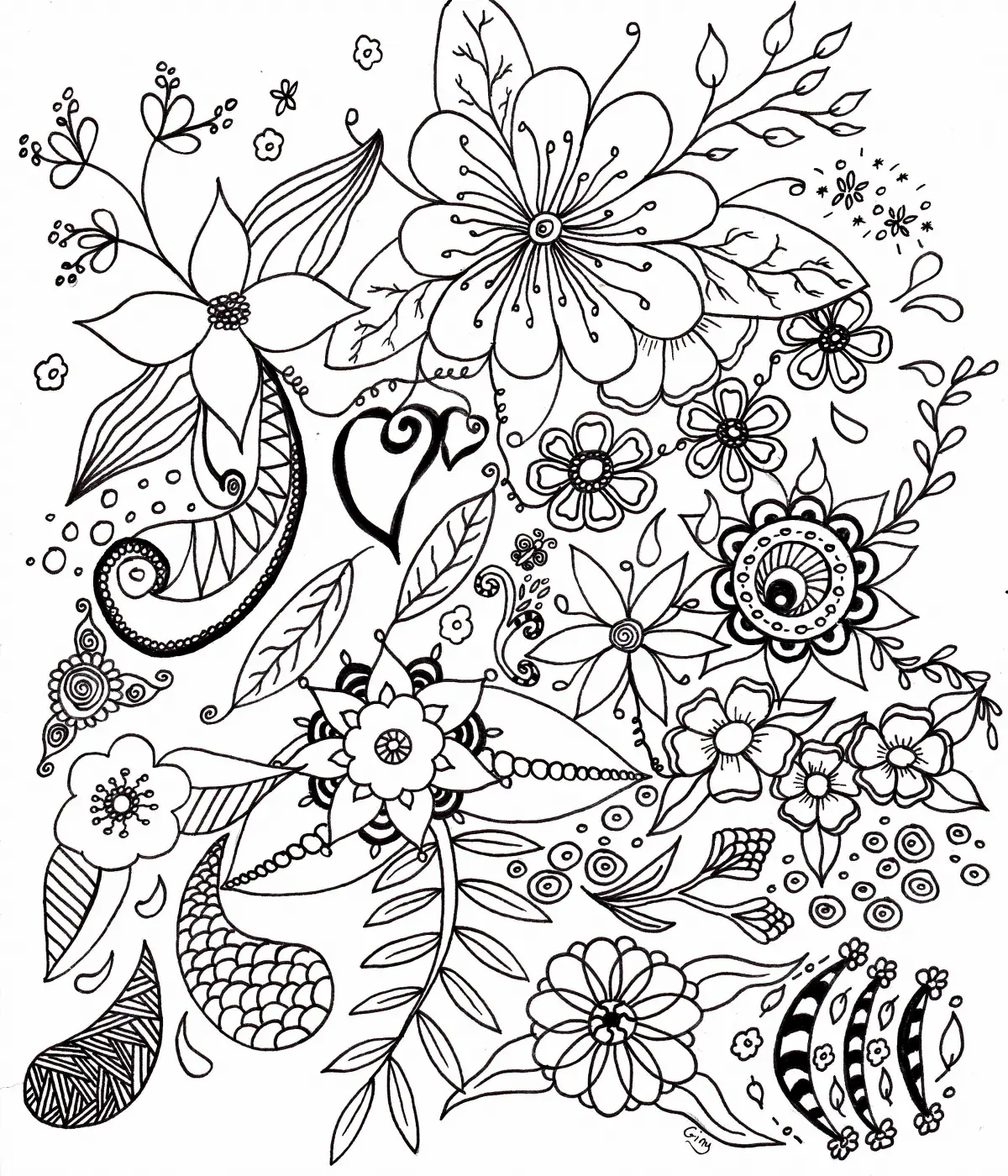 Simple Flowers for Adults coloring page to print