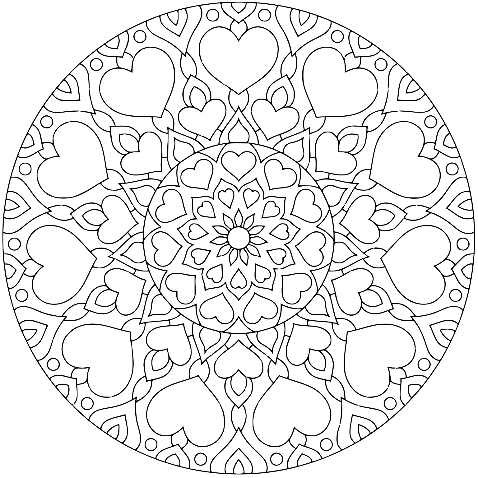 Coloriage Flower Mandala With Hearts For Valentine S Day - Saint-Valentin à imprimer