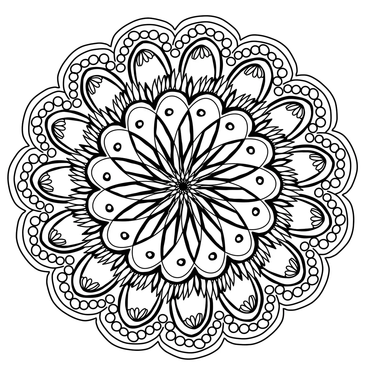 Coloriage Mandala Fleuri avec Fleurs Épanouies - Adulte à imprimer