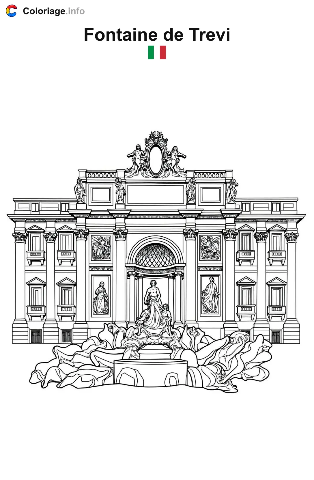 Coloriage Fontaine de Trevi Italie - Monuments à imprimer