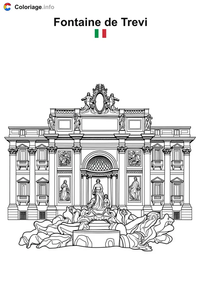 Coloriage Fontaine de Trevi Italie - Italie à imprimer