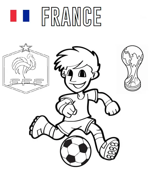 Coloriage Joueur français dribblant le ballon - Foot à imprimer