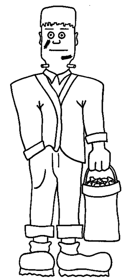 Coloriage Frankenstein Avec Un Sac - Halloween à imprimer